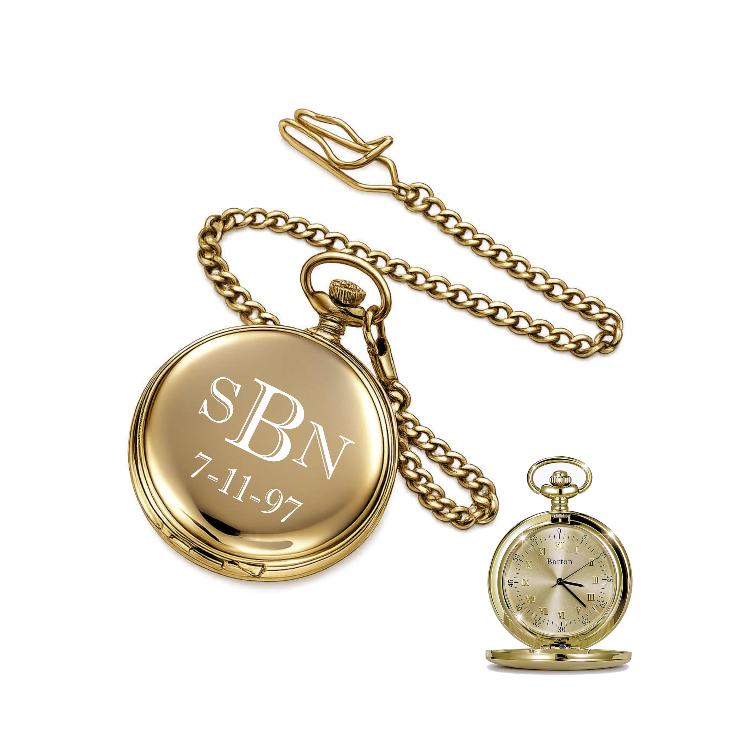 Personalized Quartz Movement Gold Pocket Watch for Men Custom Engraved Free with Gift Box - Ships from USA-image-28