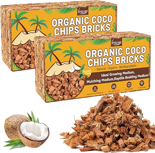 Legigo Paquete de 2 chips de cáscara de coco, 2.2 libras, 100 % orgánicos, mezcla de tierra para macetas con bajo equilibrio de EC y PH, sustrato de