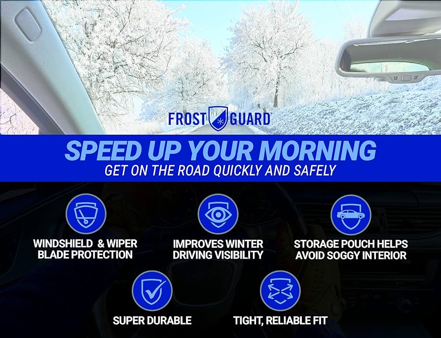 FrostGuard Deluxe | Full-Coverage Car Windshield Cover For Ice And Snow Wiper Blade Side Mirror Coverage Fit Fast Straps Security Panels Storage Pouch
