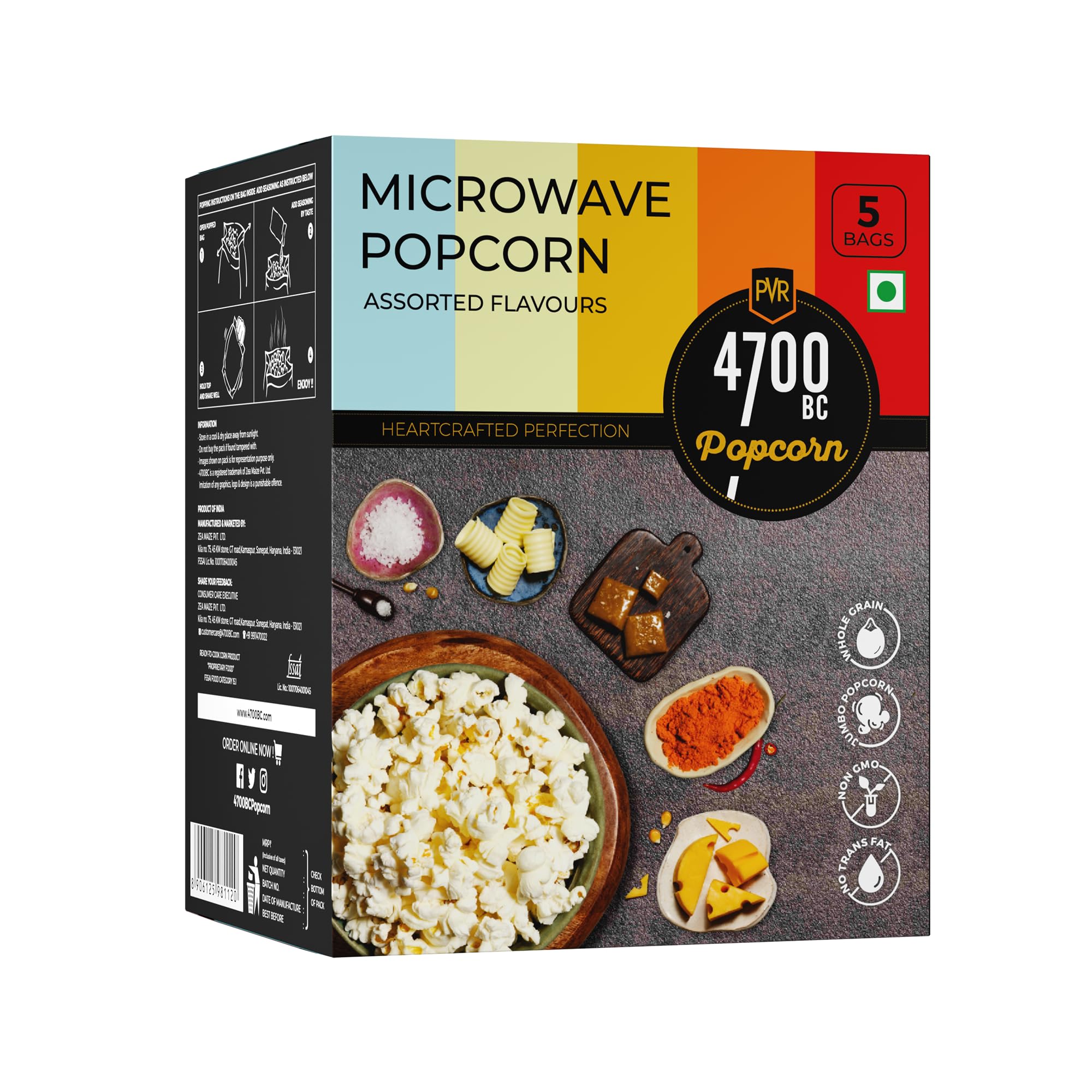 4700BC Popcorn, Microwave Bags, Assorted Flavours, 454g, (Pack of 5)