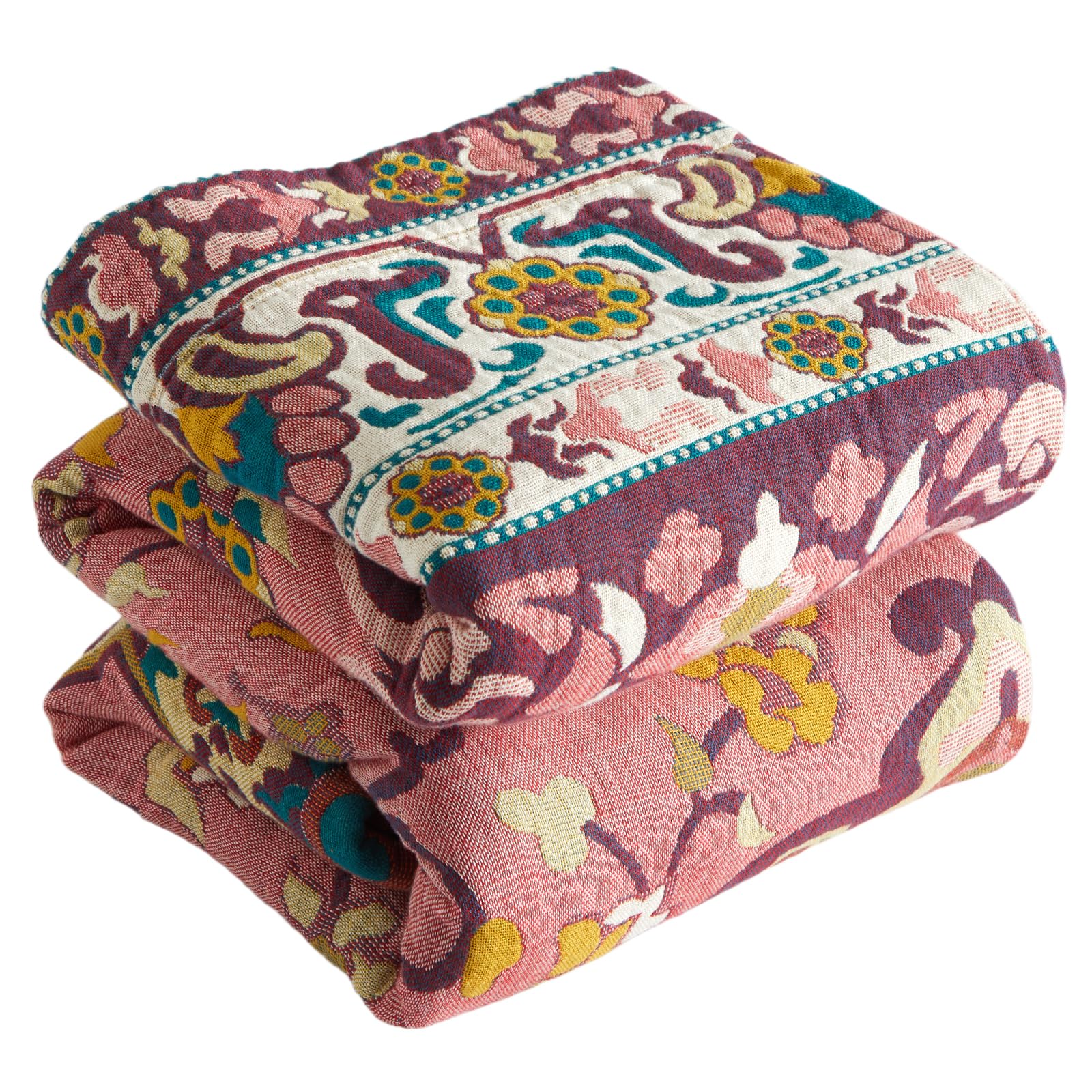 Bailix Premium Boho Bedspread, 100% Cotton, Cuddly Blanket, Double-Sided Muslin, Boho Blanket, 150 x 200 cm, Cuddly Sofa Blanket & Bed Throw, Patchwork Blanket, Summer Blanket for Living Room, Pink โ image 1