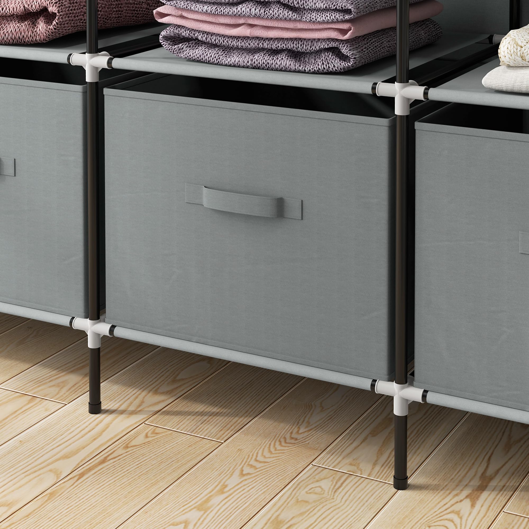 HOMCOM Kleiderschrank Stoffschrank mit Kleiderstange, Ablagen, Reißverschluss Stoffkleiderschrank Faltschrank für Ankleidezimmer Schlafzimmer, 166 x 42,5 x 169,5 cm Dunkelgrau