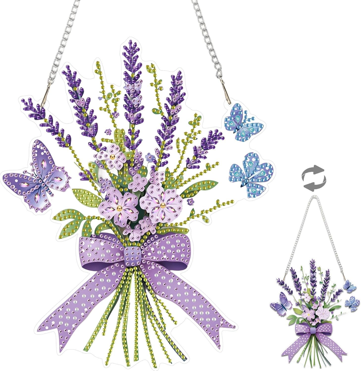 Eiflow Hanging Diamond Art Kit for Adults Bunch Lavender, Acrylic Diamonds Painting Board Kit Purple Flower, DIY Gem Art Pendant Ornament