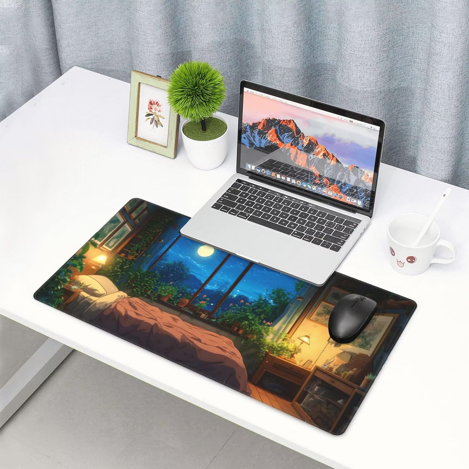 Podkładka pod mysz XXL 1200 x 600 mm, nocny widok podkładka pod mysz do sypialni podkładka pod mysz, antypoślizgowa podkładka pod biurko, podkładka pod mysz z antypoślizgową gumową powierzchnią U-893
