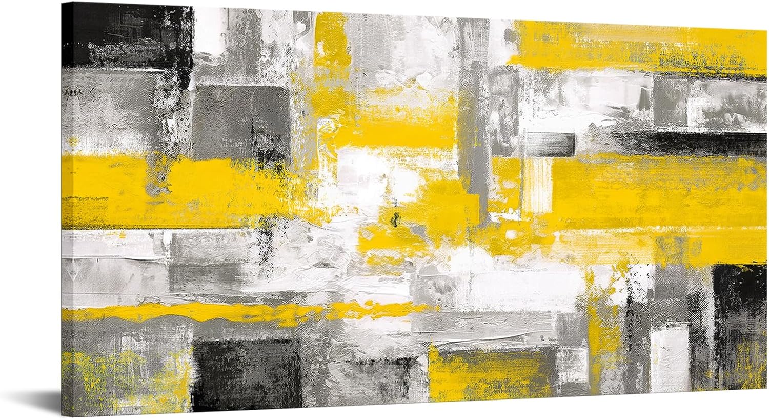 KREATIVE ARTS Large Black Yellow Canvas Wall Art Modern Abstract Picture Contemporary Painting Artwork for Home Decoration Ready to Hang 20x40 Inches