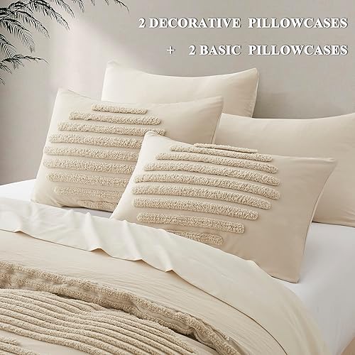 Miniatura 10 de BEDAZZLED Juego de funda de edredón de 5 piezas, juego de ropa de cama bohemio para el hogar moderno, fundas de edredón copetudas y súper suaves,