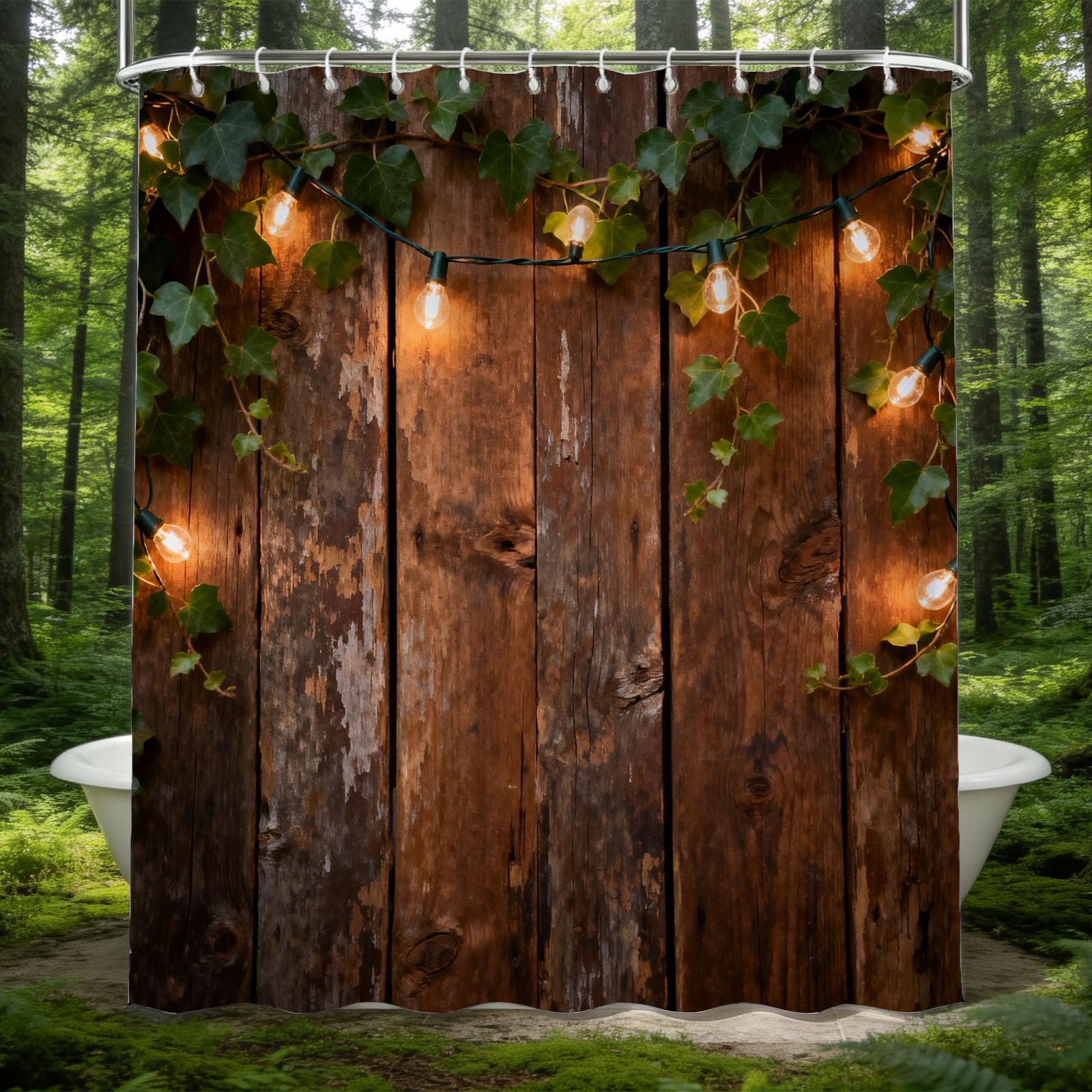 Hongduo 3D Wooden Plank Shower Curtain for Stalls Bathtubs Farmhouse Bathroom Decor Shower Curtain Set Polyester Fabric Waterproof 200x200cm/79X79 Inch with Hooks