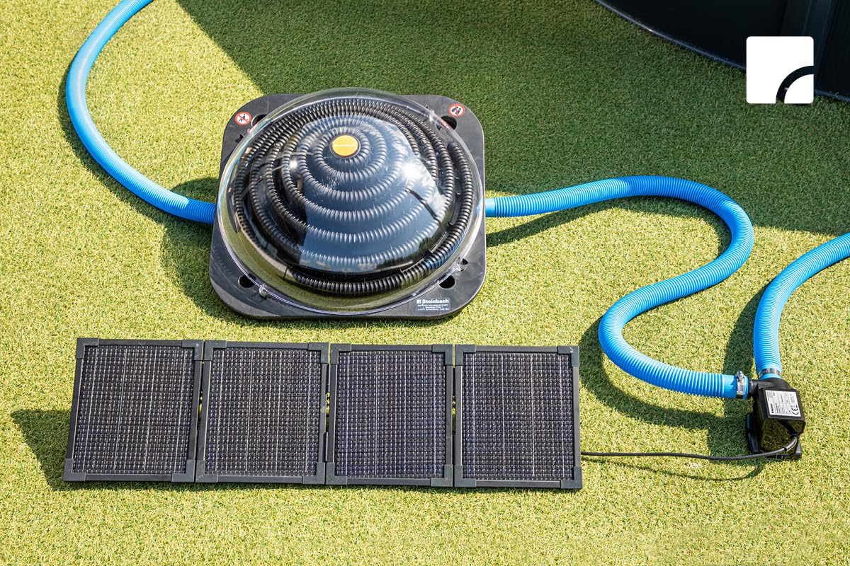 Steinbach Bomba de circulación con panel fotovoltaico – 040613 – Potencia de la bomba 3.000 l/h – Para piscinas con una capacidad de agua de hasta 19.000 l – Con un panel fotovoltaico plegable de 30 W