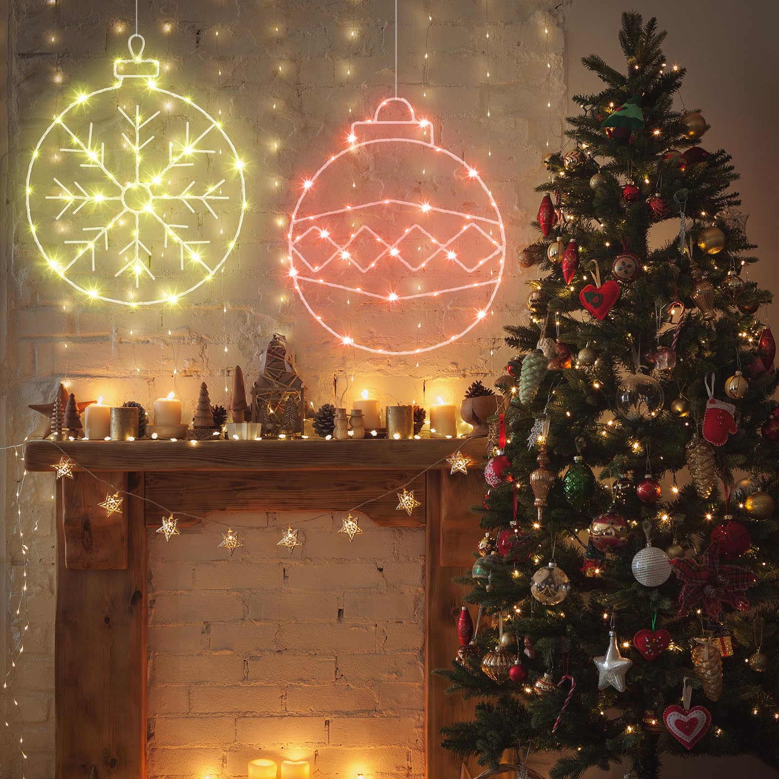 VIHOSE 6 sztuk bombek bożonarodzeniowych lampek okiennych: 15 x 30 cm LED z haczykami na przyssawki, wielokolorowe, dekoracja bożonarodzeniowa