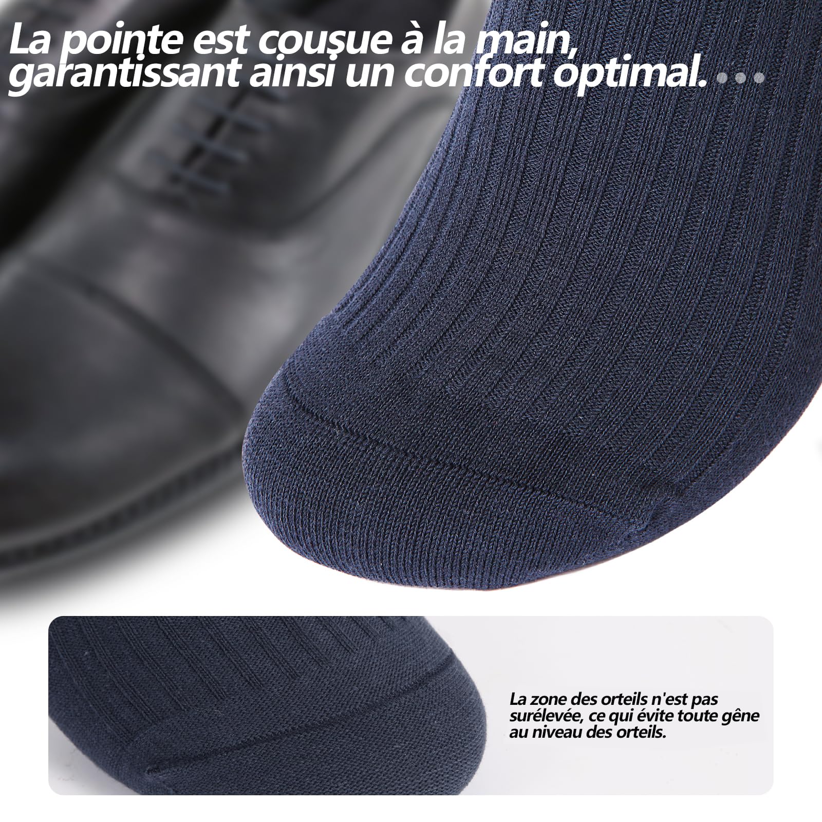 Chaussettes Homme Coton Rayures - Lot 5 Paires Taille 39-43 - Anti Odeur Bout Plat Double Aiguillage - 100% Coton Softness - Mi-Mollet Ville Costume