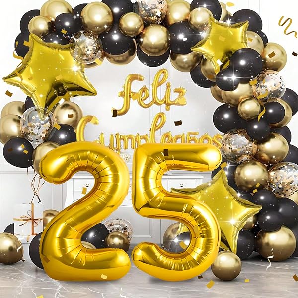 Ballons Anniversaire 25 Or - 100cm - Ballon Chiffre 25 Numéro 25 - Happy Birthday Decoration Ballons Fête d'anniversaire Ans Vole Grâce à l'Hèlium 25 - 5