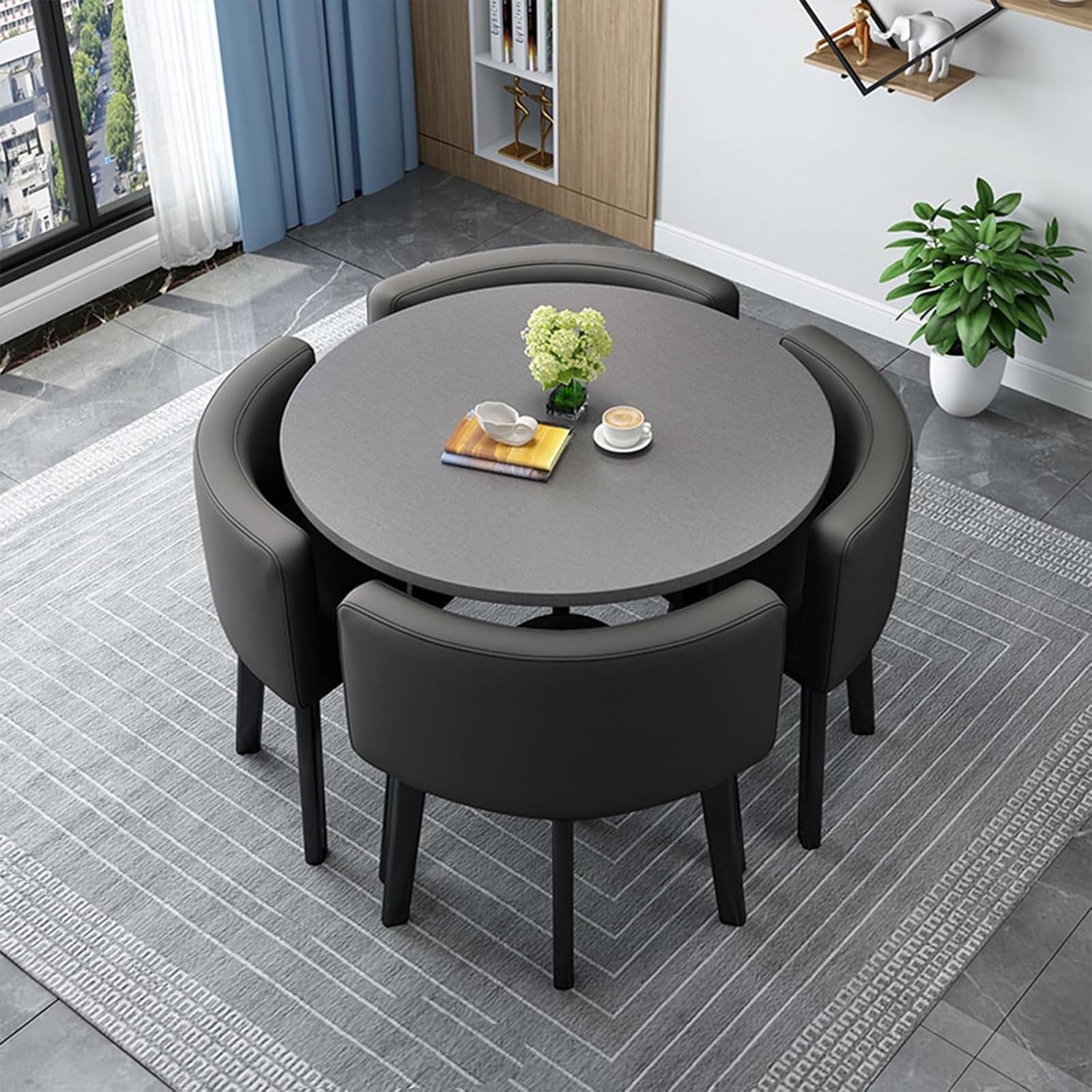 Elegante juego de mesa de comedor redonda y cuadrada con 4 sillas de mader