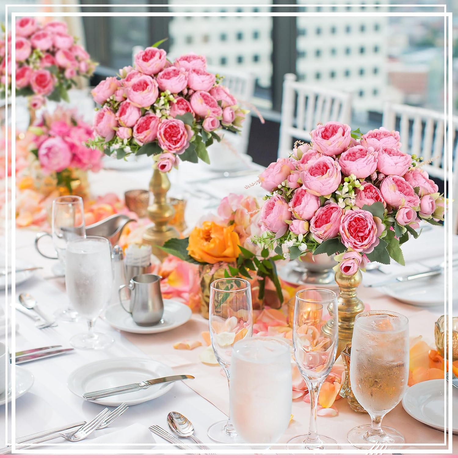 Crowye 8 Bundles Artificial Peonies Realistic Flowers with Stems Bouquet Peonies for Table Centerpieces Wedding Decoration Bridal Floral Arrangement (Dark Pink) - Image 4