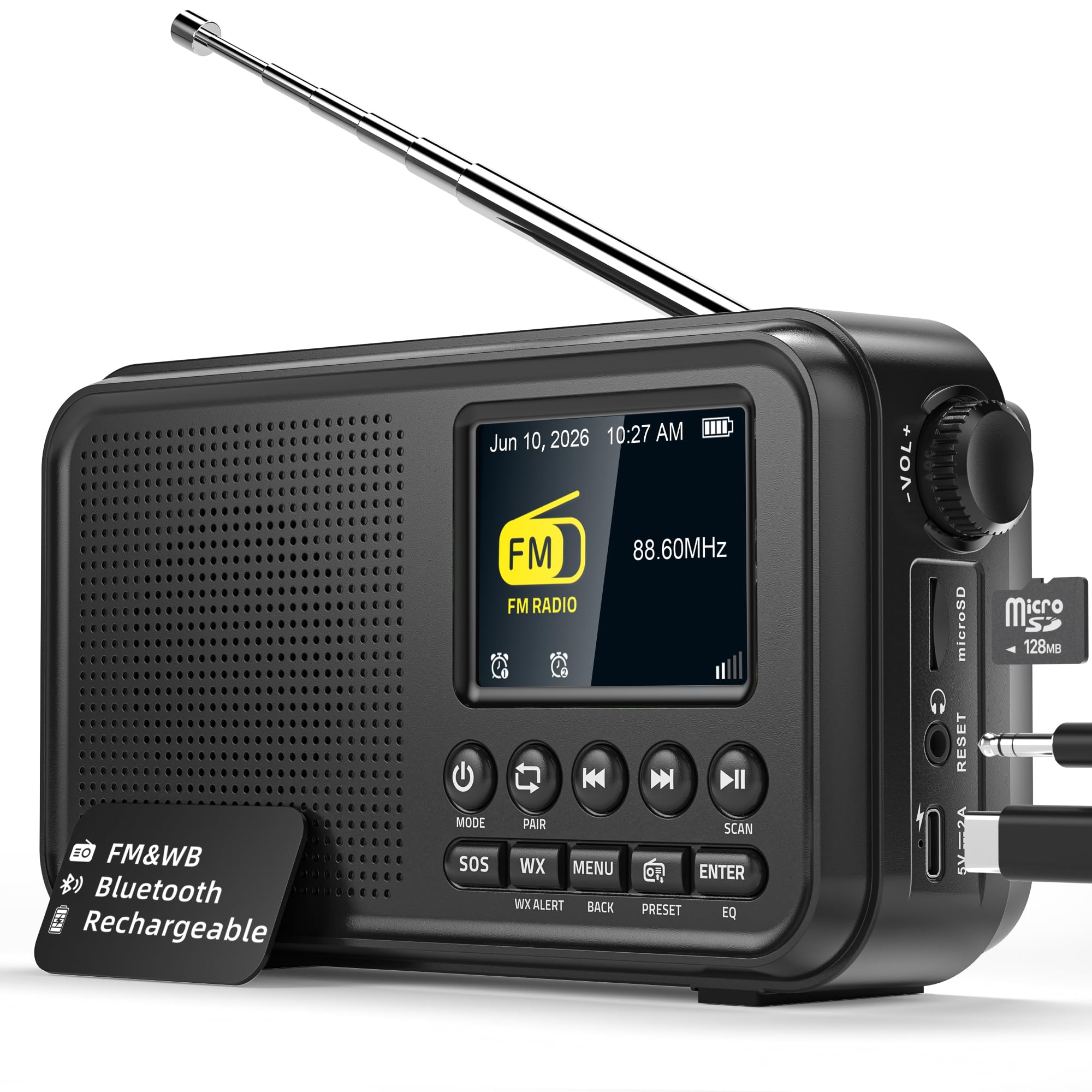 Mesqool FM Radio with Bluetooth and NOAA Weather Alert