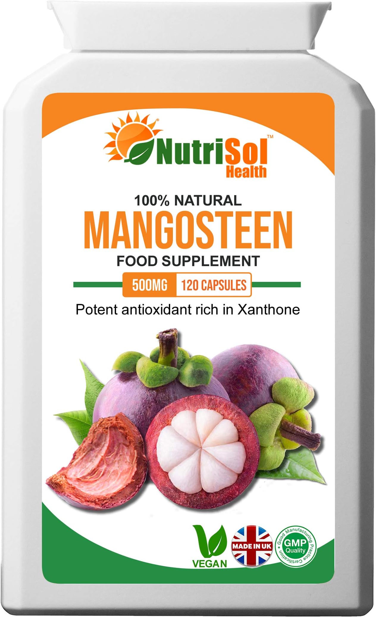 NutriSol Health Pure Mangosteen 500mg 120 Capsules | Antioxidant | Rich in Xanthone | Immune Support | 100% Natural GMP Quality SuperFood Supplement Made in The UK | Suitable for Vegetarians & Vegans
