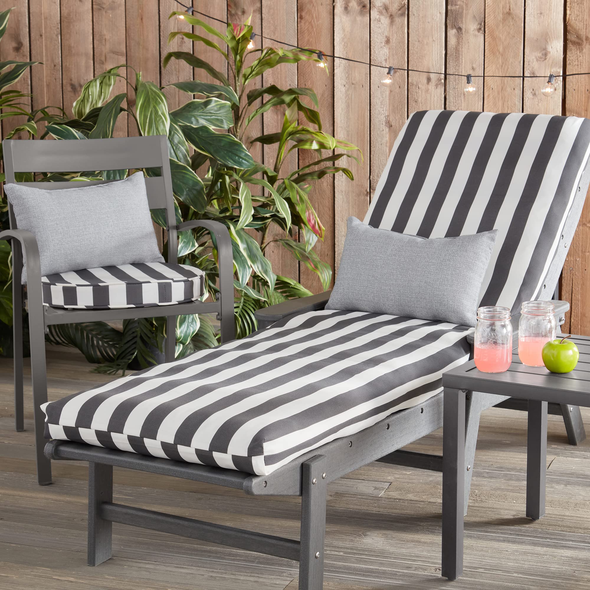 Greendale Home Fashions Zewnętrzna 45 cm okrągła dwustronna poduszka do siedzenia, szary pasek
