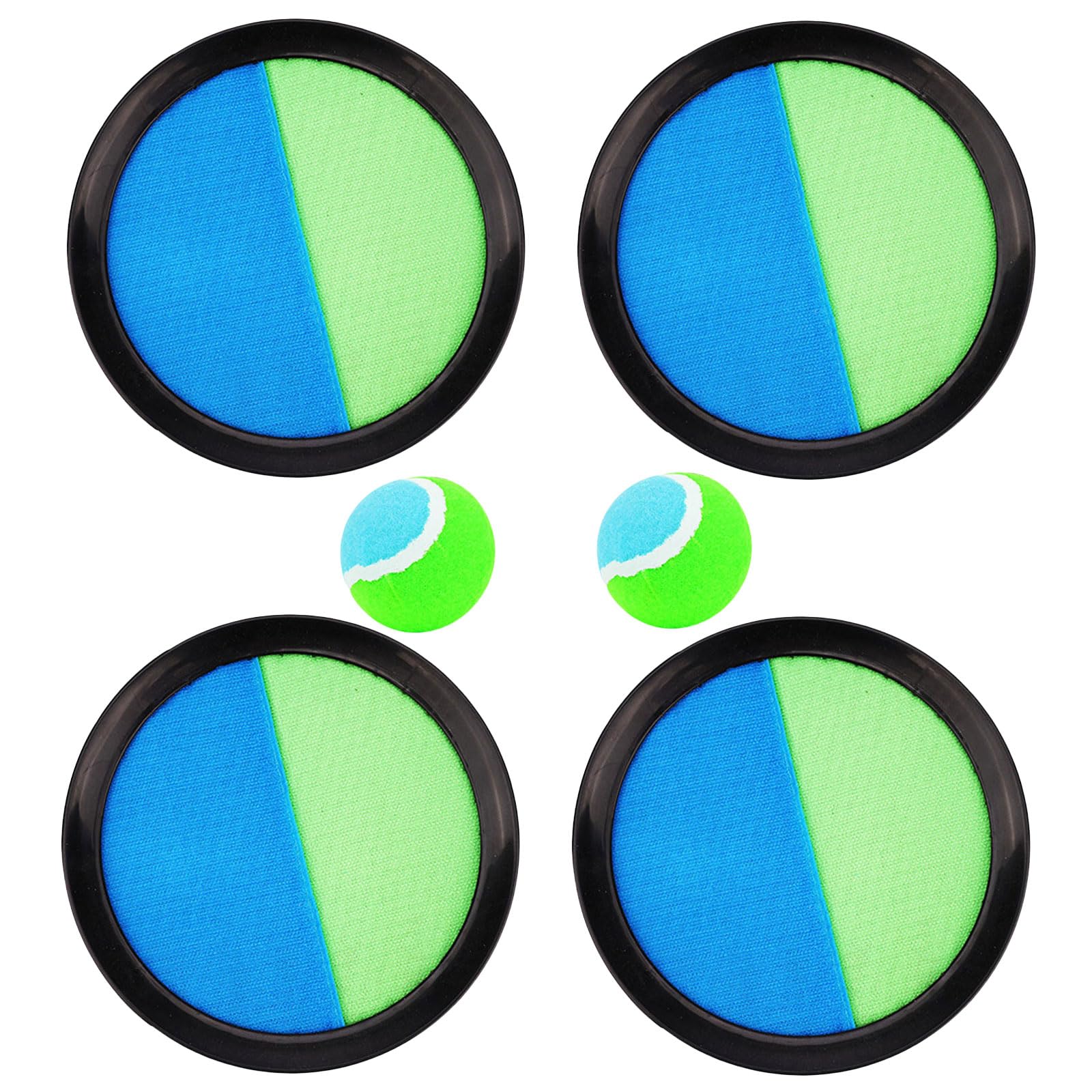 AWAVM Pack of 4 Toss and 2 Catch Ball Set,Four 19cm Velcro Paddle Discs and Two Tennis Balls,Outdoor Toys Beach Games,Portable Beach Toys for Kids Family Children
