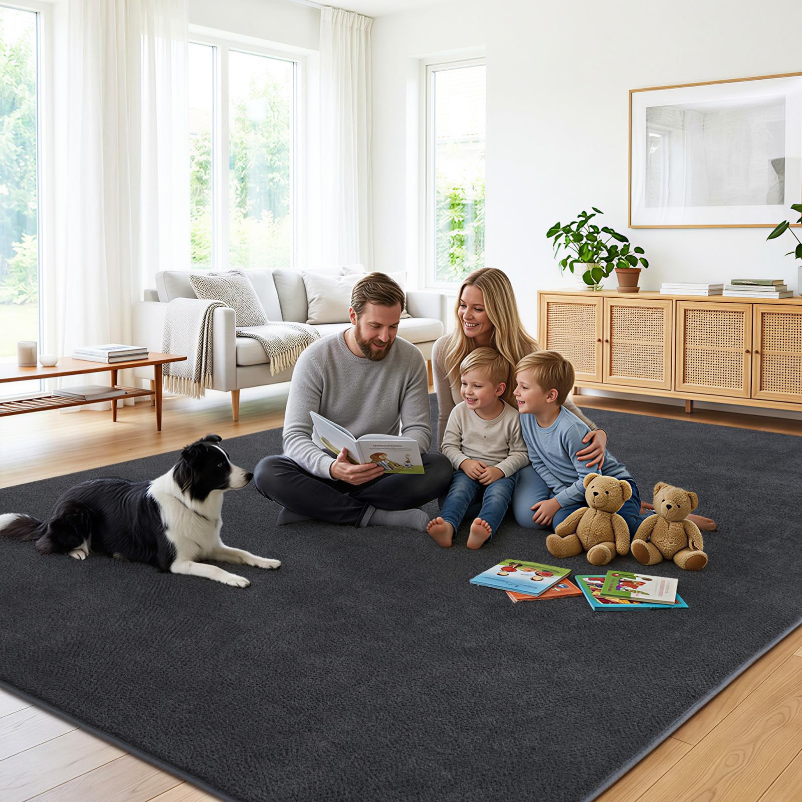 Rezutan Teppich Wohnzimmer Groß 160x230cm-Grau, Waschbarer Kurzflor Teppich | Flauschig Weich & Rutschfest, Einfarbiges, Modernes Design für Wohnzimmer, Kinderzimmer, Flur und Büro