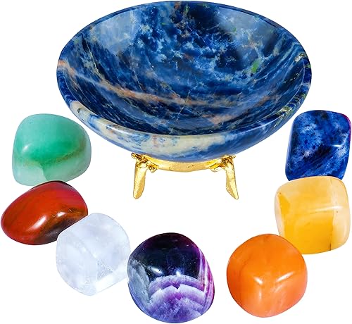 Cuenco de cristal de lapislázuli, cristal azul, cuenco decorativo con piedras caídas, juego de cristal de 7 chakras, Feng Shui, regalos
