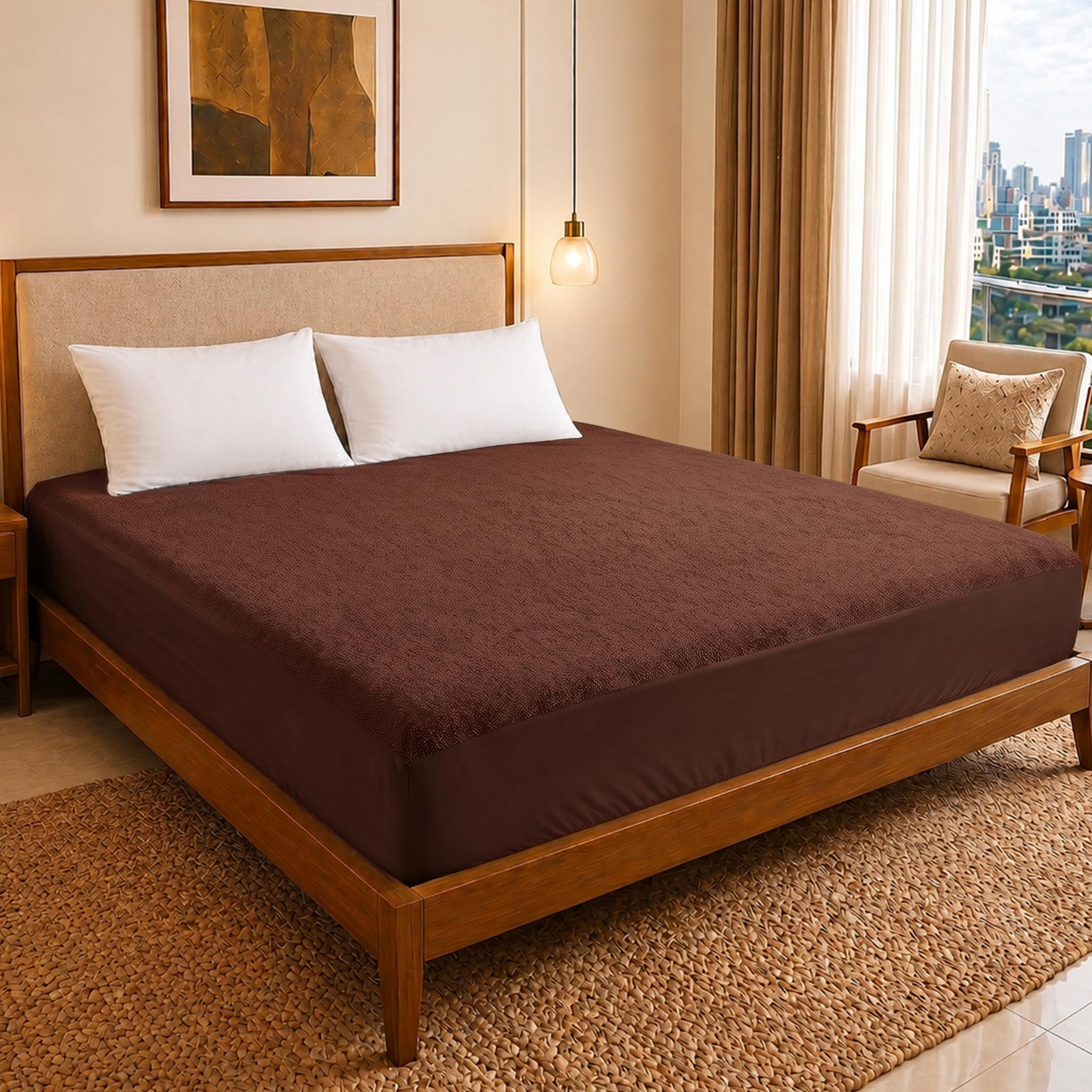 DREAM CARE Luxury Being Terry Cloth Fitted Mattress Protector 72x72 Inches King Size Bed | Waterproof Ultra Soft Mattress Cover | Hypoallergenic Bed Cover (Coffee_Pack of 1)-image-20