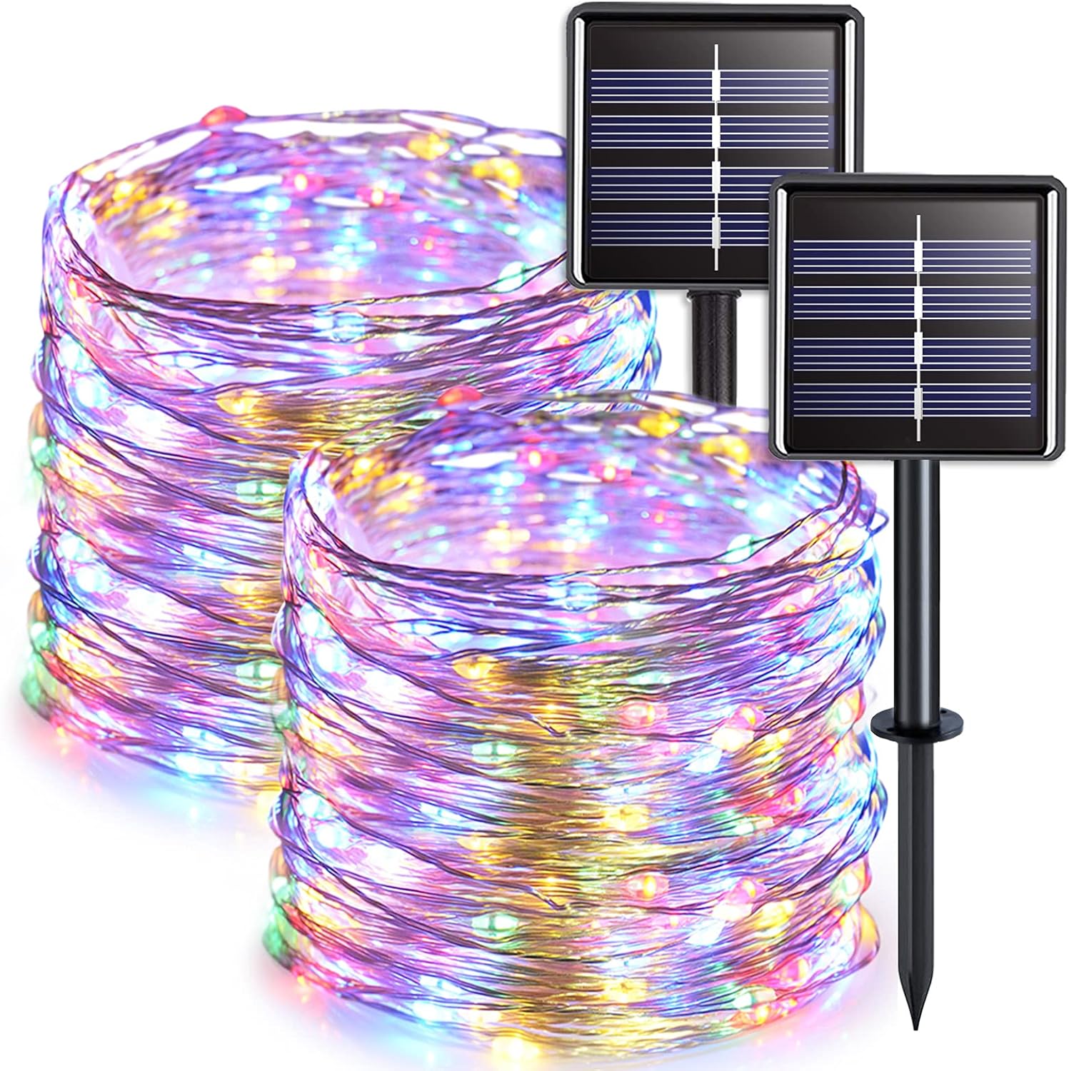 JMEXSUSS 2 Pack Solar Christmas Lights Outdoor Waterproof, Each 33FT 100 LED Multi Colored Solar Fairy Lights, 8 Modes String Light for Outside Yard Patio Tree Garden Christmas Decorations JMEXSUSS 2 Pack Solar Christmas Lights Outdoor Waterproof, Each 33FT 100 LED Multi Colored Solar Fairy Lights, 8 Modes String Light for Outside Yard Patio Tree Garden Christmas Decorations