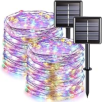 Vista 21 de JMEXSUSS Paquete de 2 luces solares de Navidad impermeables para exteriores, 100 LED de 33 pies, color blanco cálido y multicolor, luces solares