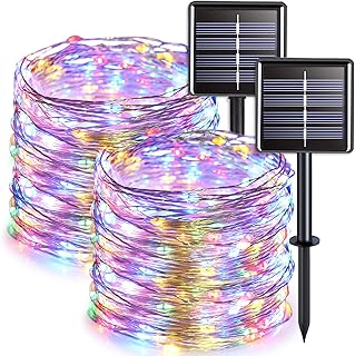JMEXSUSS 2 Pack Solar String Lights Outdoor Waterproof, Each 33FT 100 LED Multi Colored Solar Fairy Lights, 8 Modes Easter...