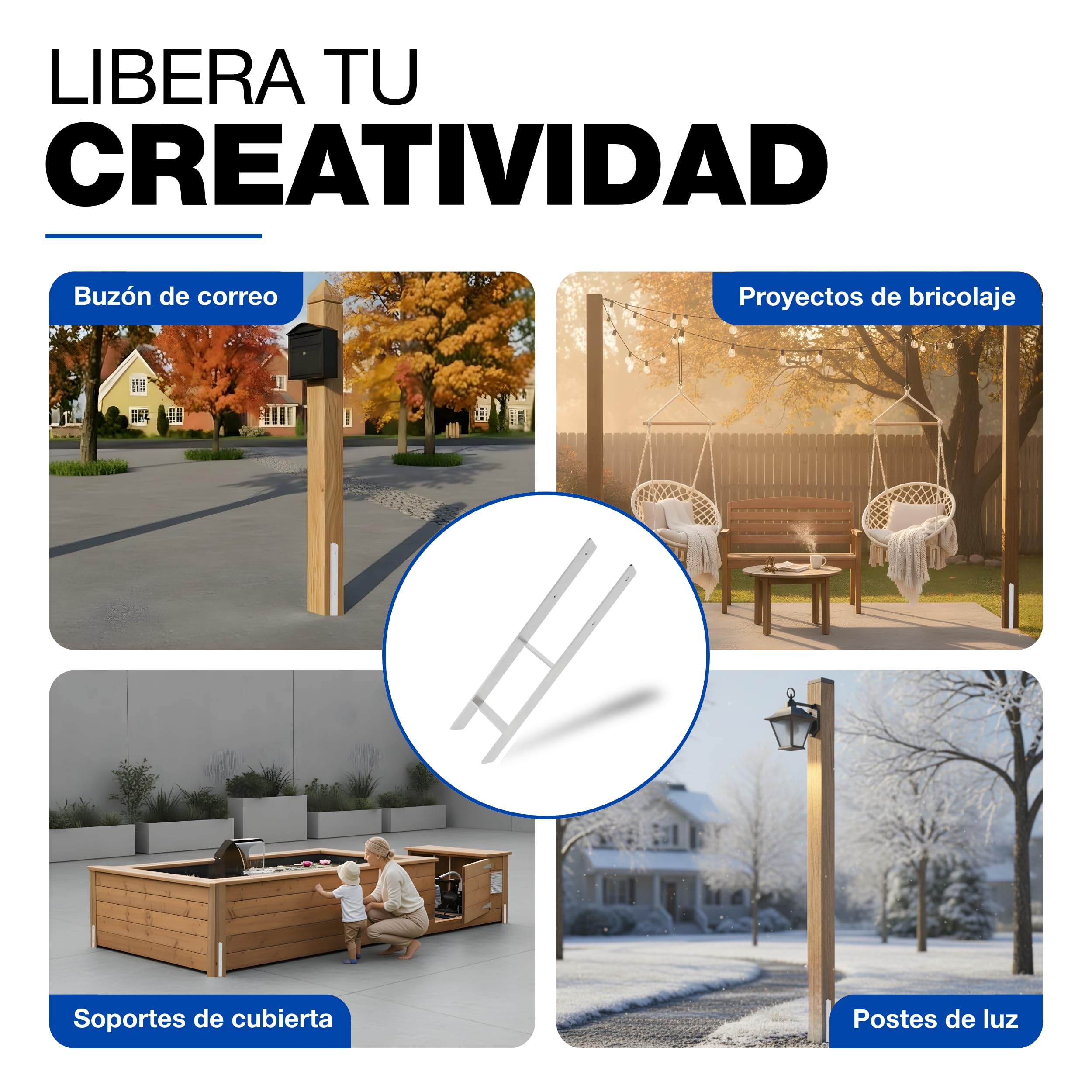 GeZu Impex Post Anchor H 71 x 400 mm Juego of 4 | Galvanizado en Caliente Anclaje Soporte para Ancla Base Elevada