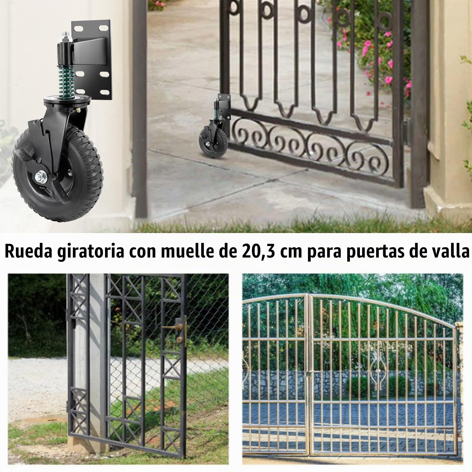 Ruedas para Puertas de Cercas, 200mm Rodillos de Puerta con Frenos Giratorio 360° Ruedas para Muebles Pesados Ruedas de Apoyo para Puerta Puerta de Jardín Puerta Batiente Puerta de Metal Vallas