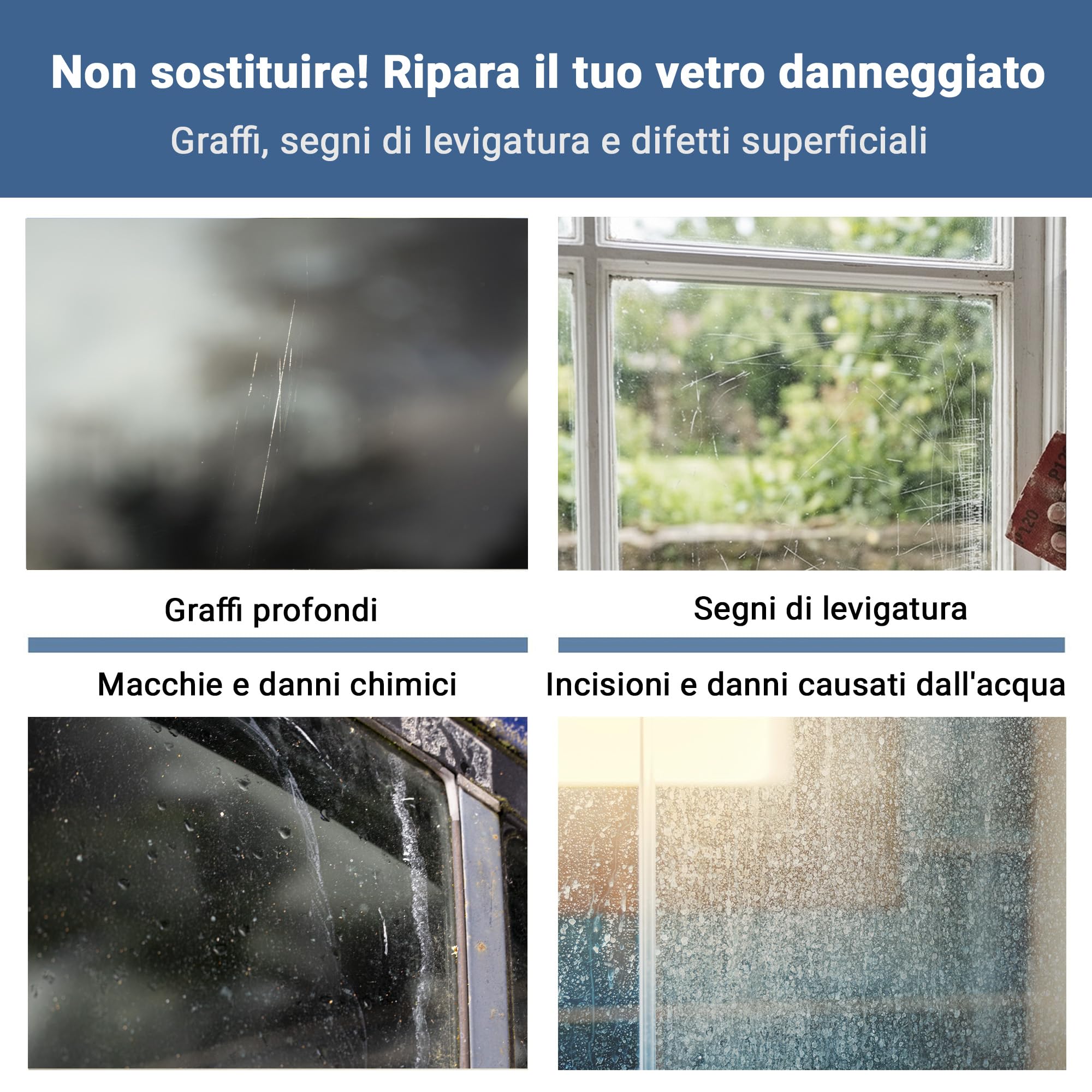 GLASS POLISH DIY Kit di Rimozione Graffi su Vetro 50 mm per Lucidatura Efficace con Trapano o Lucidatrice, Ripara Graffi Profondi, Elimina Danni Superficiali e Ripristina Chiarezza e Brillantezza