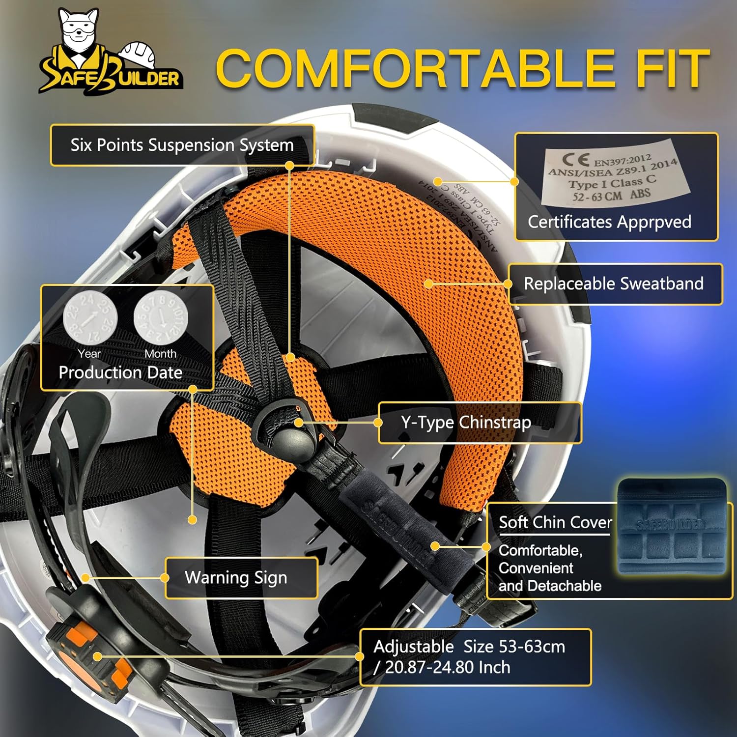 CR99 Safety Hard Hats Industrial Work Safety Helmet Hard Hats Adjustable Vents Head Protection Construction Hardhats ANSI Type 1 Class C Approved - Image 4