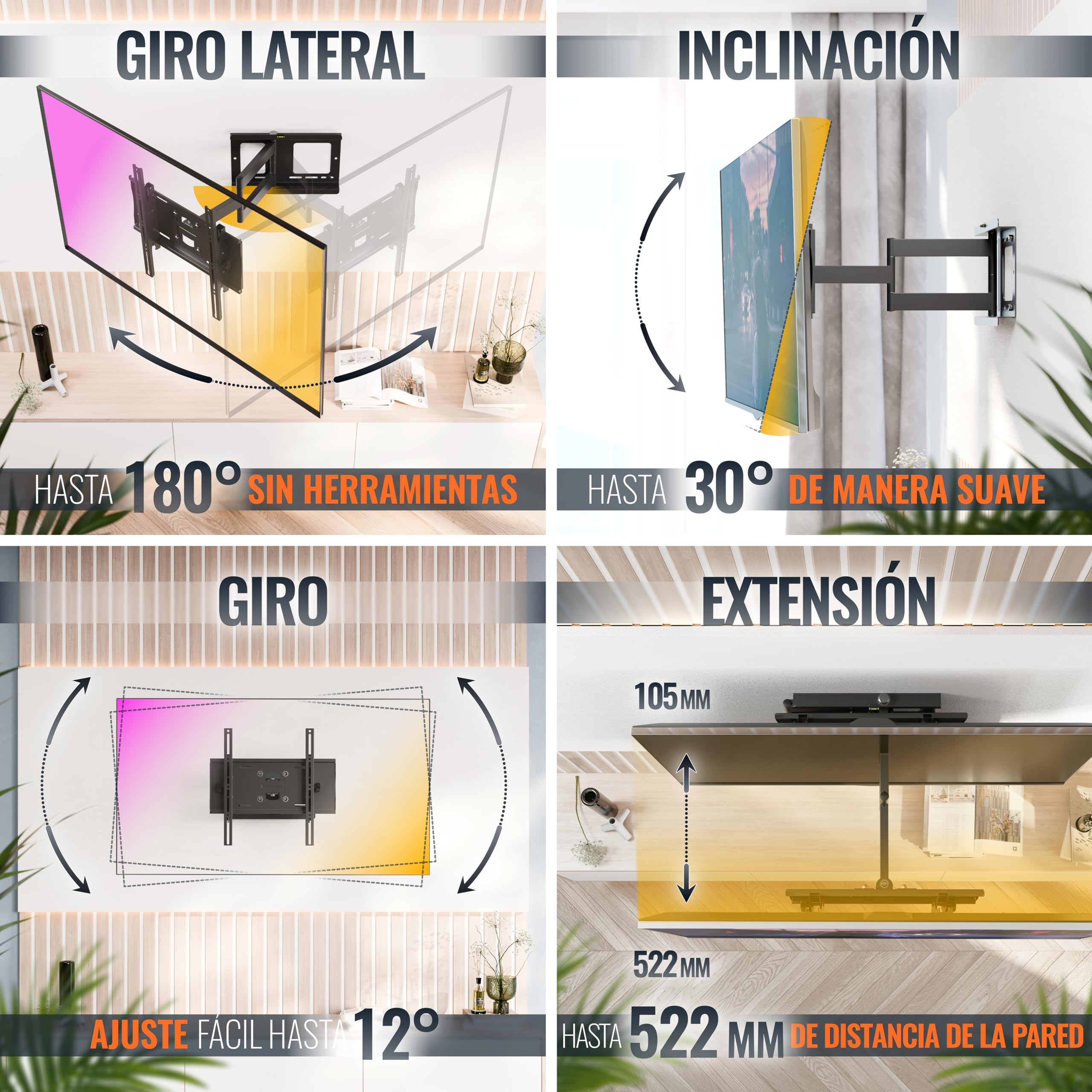 RICOO Soporte TV Pared 40-75" Pulgadas (79-165cm) R23-S Brazo articulado Giratorio Inclinable Colgador televisión Universal VESA 200x200-400x400 Negro