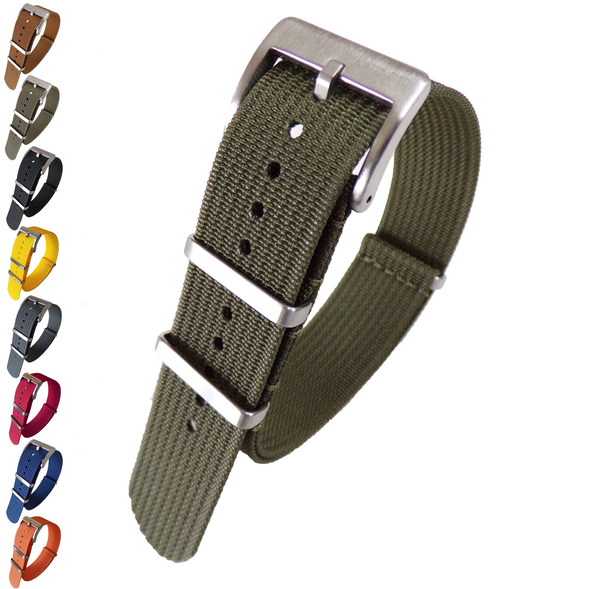 NATO® Ribbed Ballistic Nylon Military Dive Watch strap Water resistant Watch Band Satin Buckles Replacement strap 20mm 22mm USA stock (22mm, Olive Green)