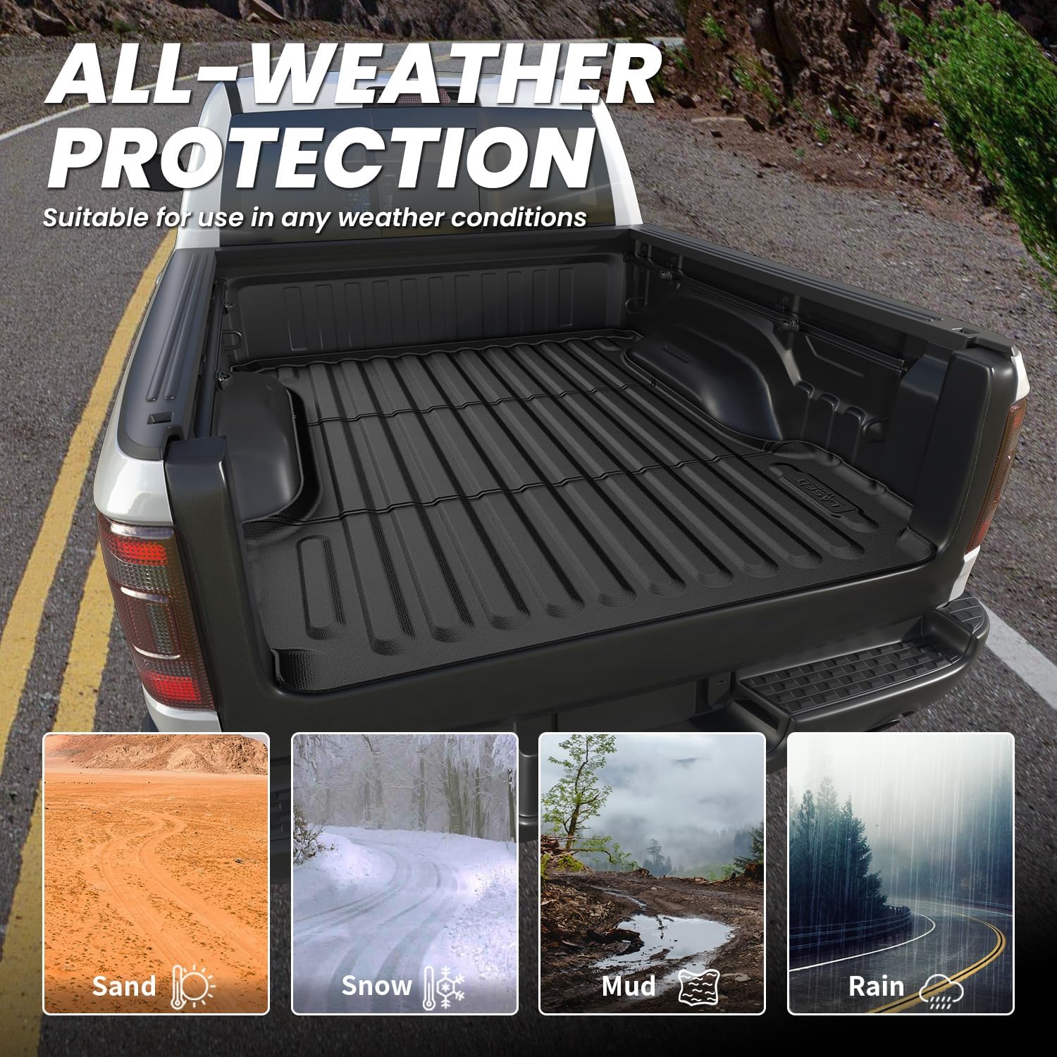 LASFIT 5.7FT Truck Bed Mat for Ram 1500/1500 RHO 2019-2026 & RAM 1500 New Body 2019-2024 Short Bed (5FT7 / 67.4inches) Not for Rambox, All Weather Custom Fit Truck Cargo Bed Liner, Black
