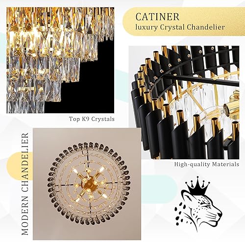 Miniatura 6 de CATINER Candelabro moderno de cristal grande de 24 pulgadas para comedor, lámpara colgante redonda con 5 niveles para vestíbulo, sala de estar,