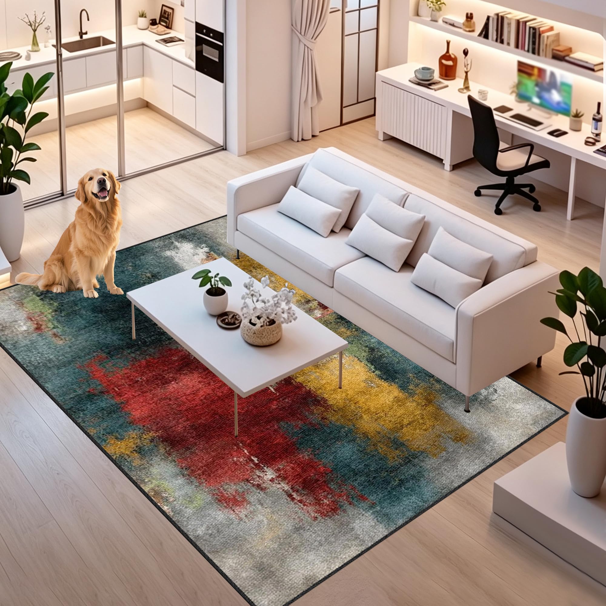 Antypoślizgowy dywan do salonu, można prać w pralce, mata z krótkim włosiem, 100 x 140 cm | Nadający się do prania dywan gamingowy do sypialni pokoju dziecięcego jadalni, biura, miękki antypoślizgowy dywanik pod łóżko