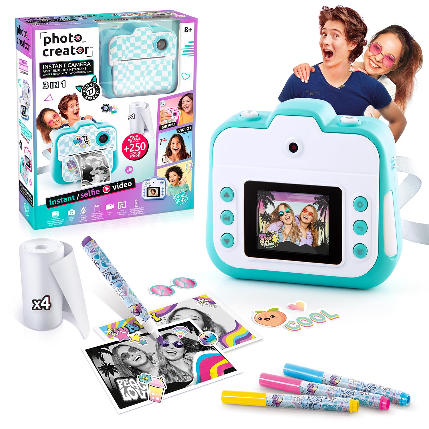 Canal Toys - Photo Creator - Turquoise Instant Print Camera for Kids 8+ - Selfie & Video Camera - Inkless Print on Thermal Paper - Gift Idea - CLK 001T