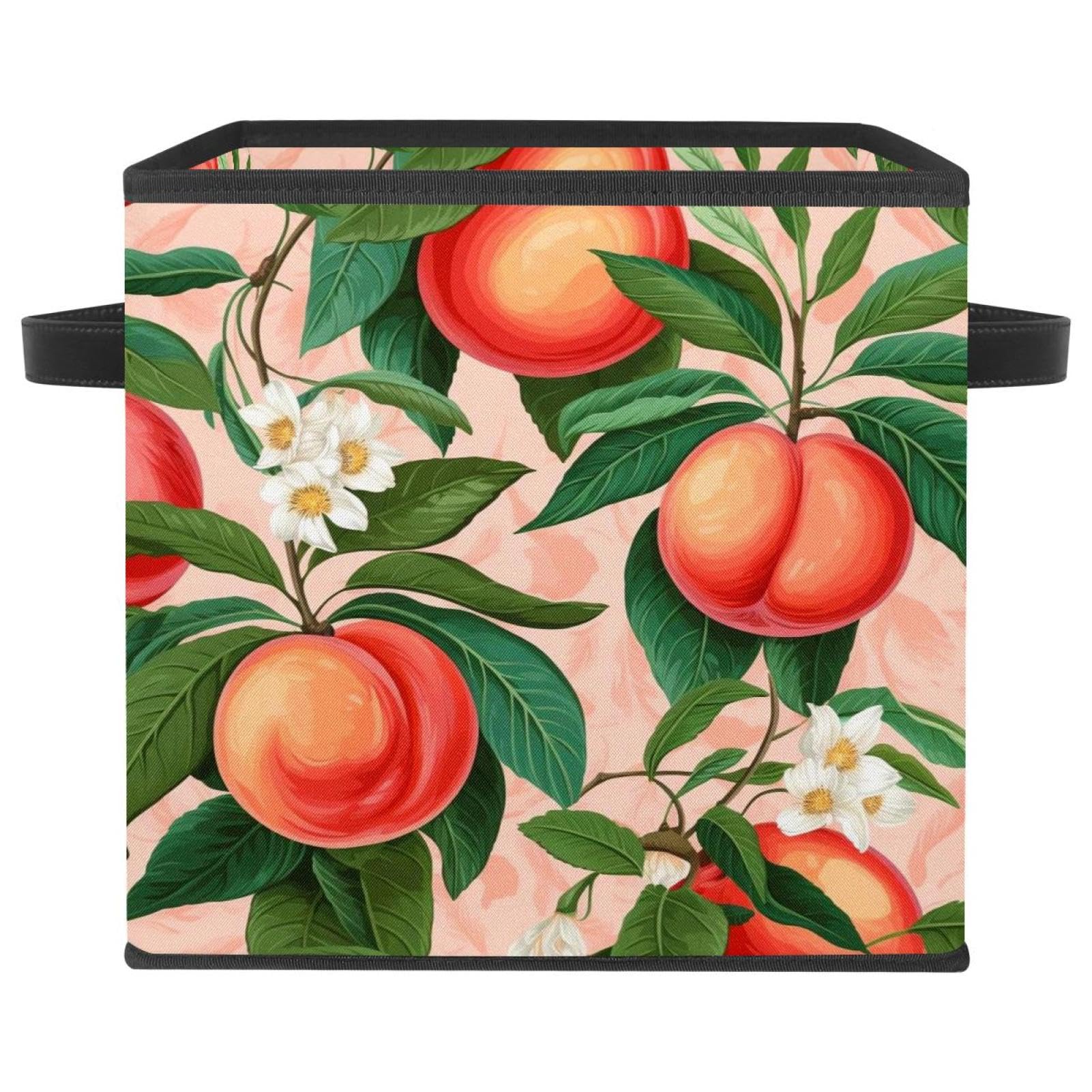 Boîte de rangement cubique 28cm en tissu Oxford pêche avec double poignées pour étagère