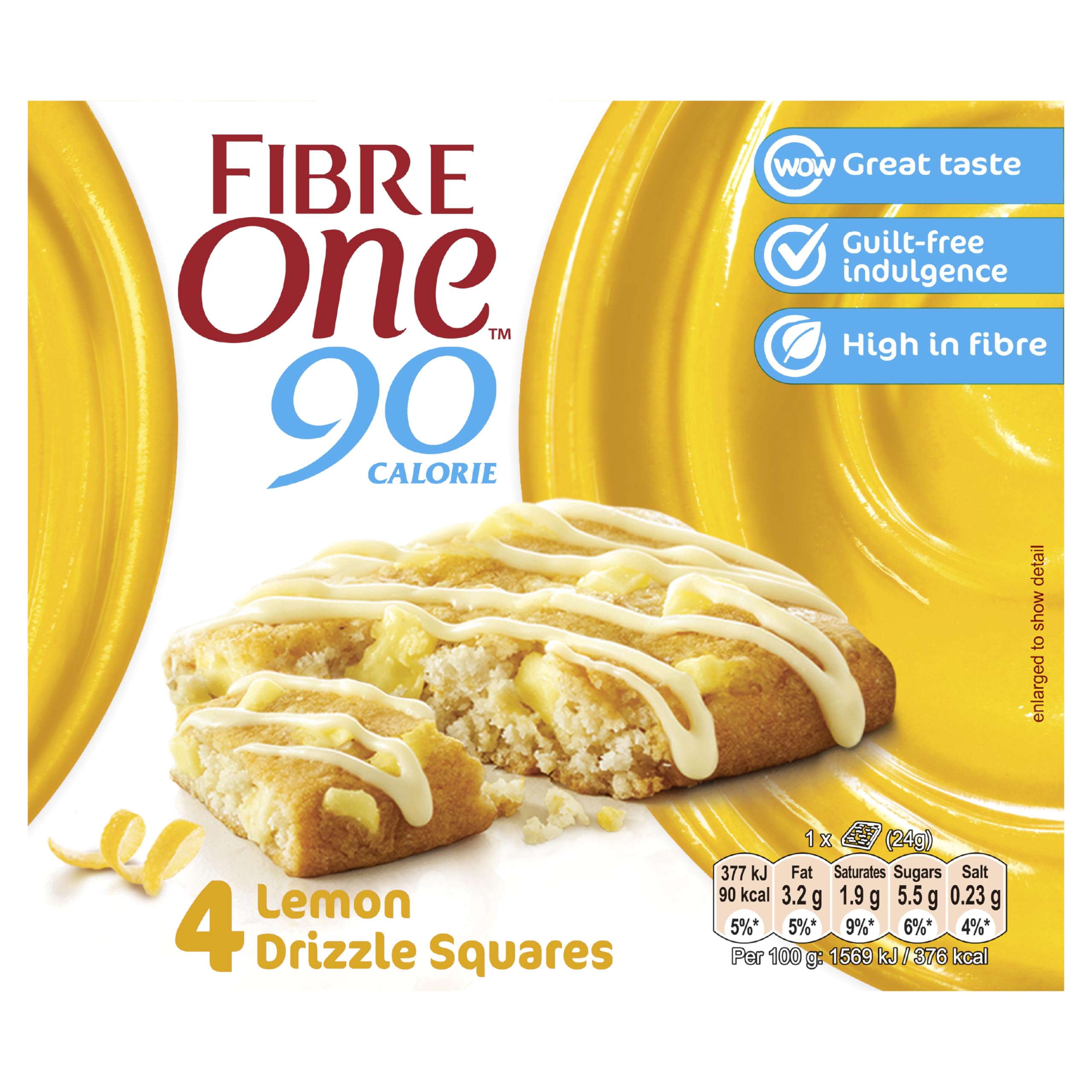 Fibre One 90 Calorie Lemon Drizzle Squares 7 x 4 x 24g