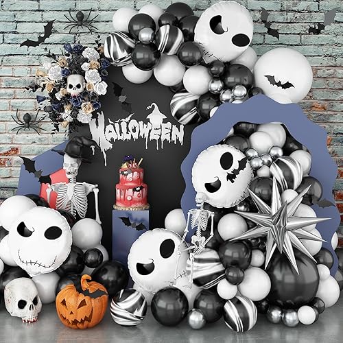 Kit de arco de globos de Halloween, globos de esqueleto blanco y negro para decoración de Halloween, guirnalda de globos con estrella de explosión y