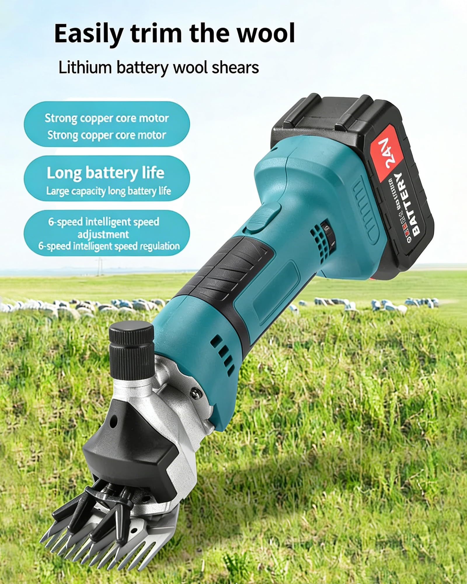 Esquiladora Inalámbrica para Ovejas, Máquina Eléctrica 1300W con Ajuste de 6 Velocidades & Cuchilla de 13 Dientes, Espaciado de Cuchilla Ajustable Esquiladora para Ovejas/Cabras/Gan Red 1*5 Batteries