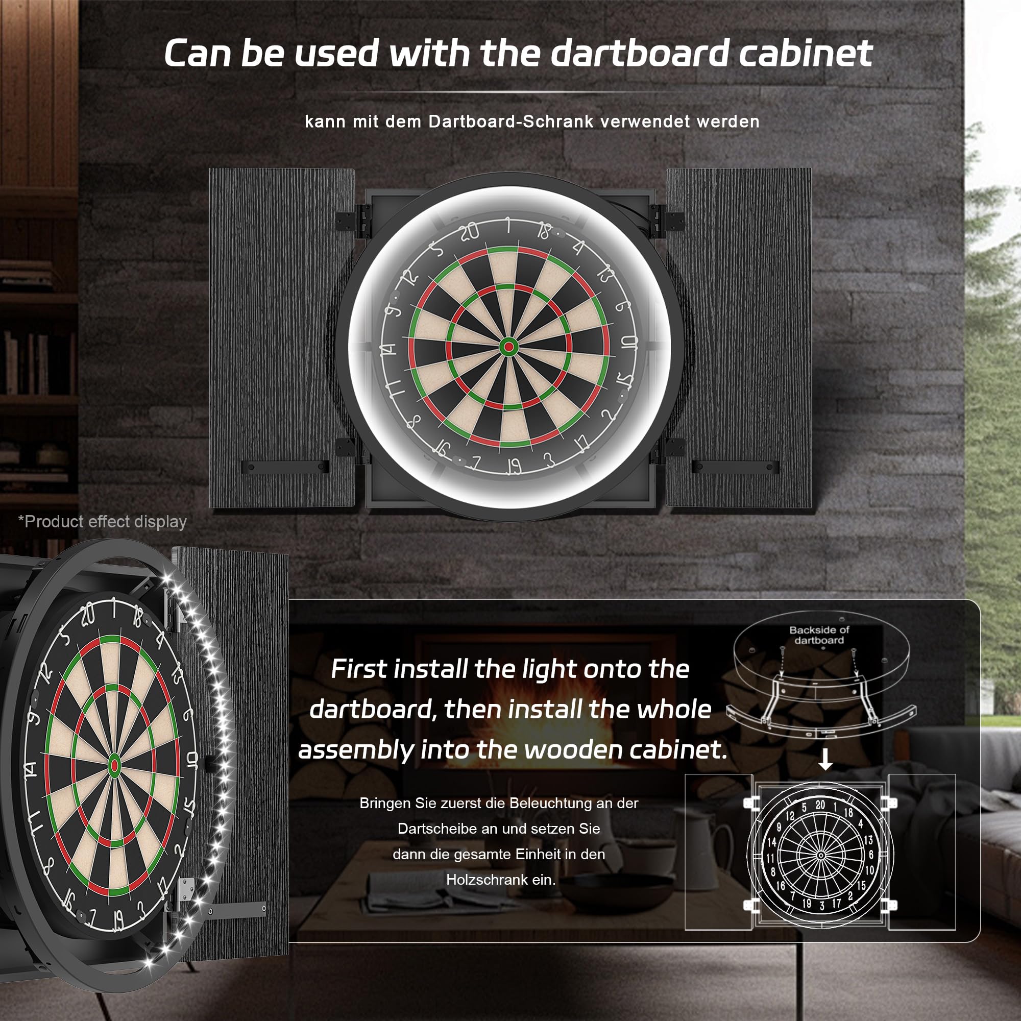CyeeLife Dartleuchte für Stahl-Dartscheibe,Schwarz Dartboard Licht 360° LED