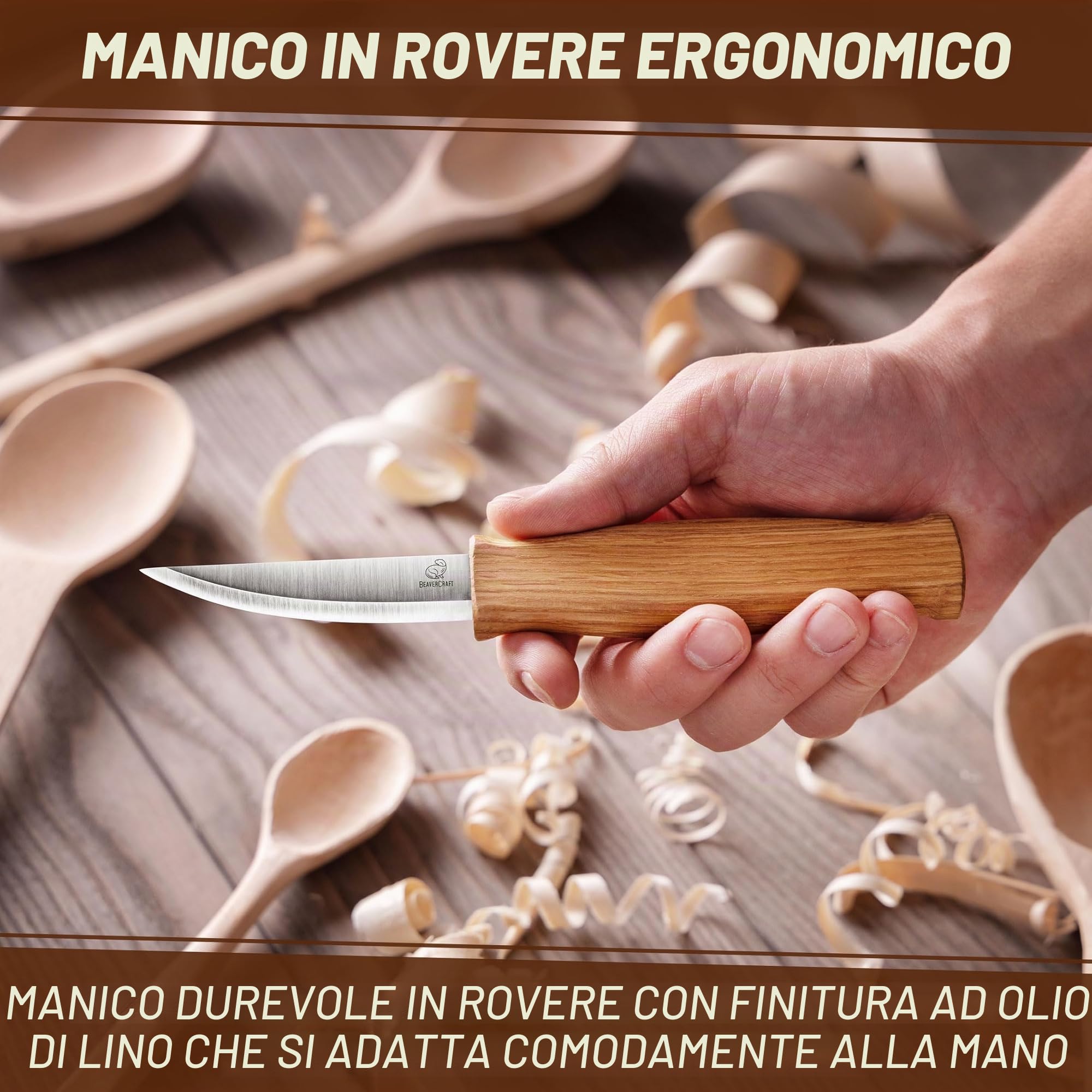 BeaverCraft C4 Coltello per Intaglio del Legno – Coltello Sloyd per Sgrossatura | Strumento per Intaglio di Cucchiai per Principianti e Professionisti