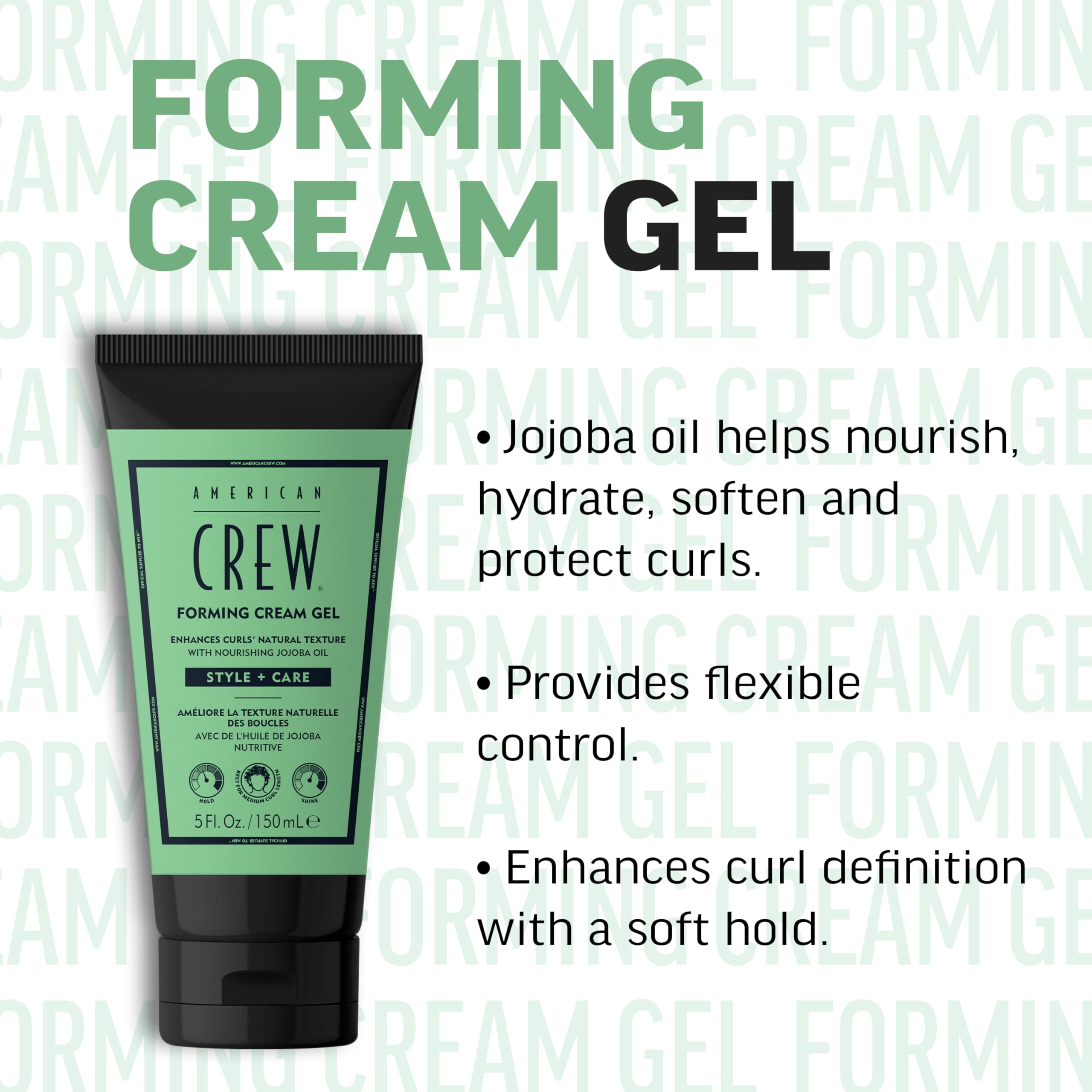 AMERICAN CREW Forming Cream Gel, Hybrid Curl Defining Hair Cream For Men, Medium Hold With Anti-frizz Protection, 5 fl oz