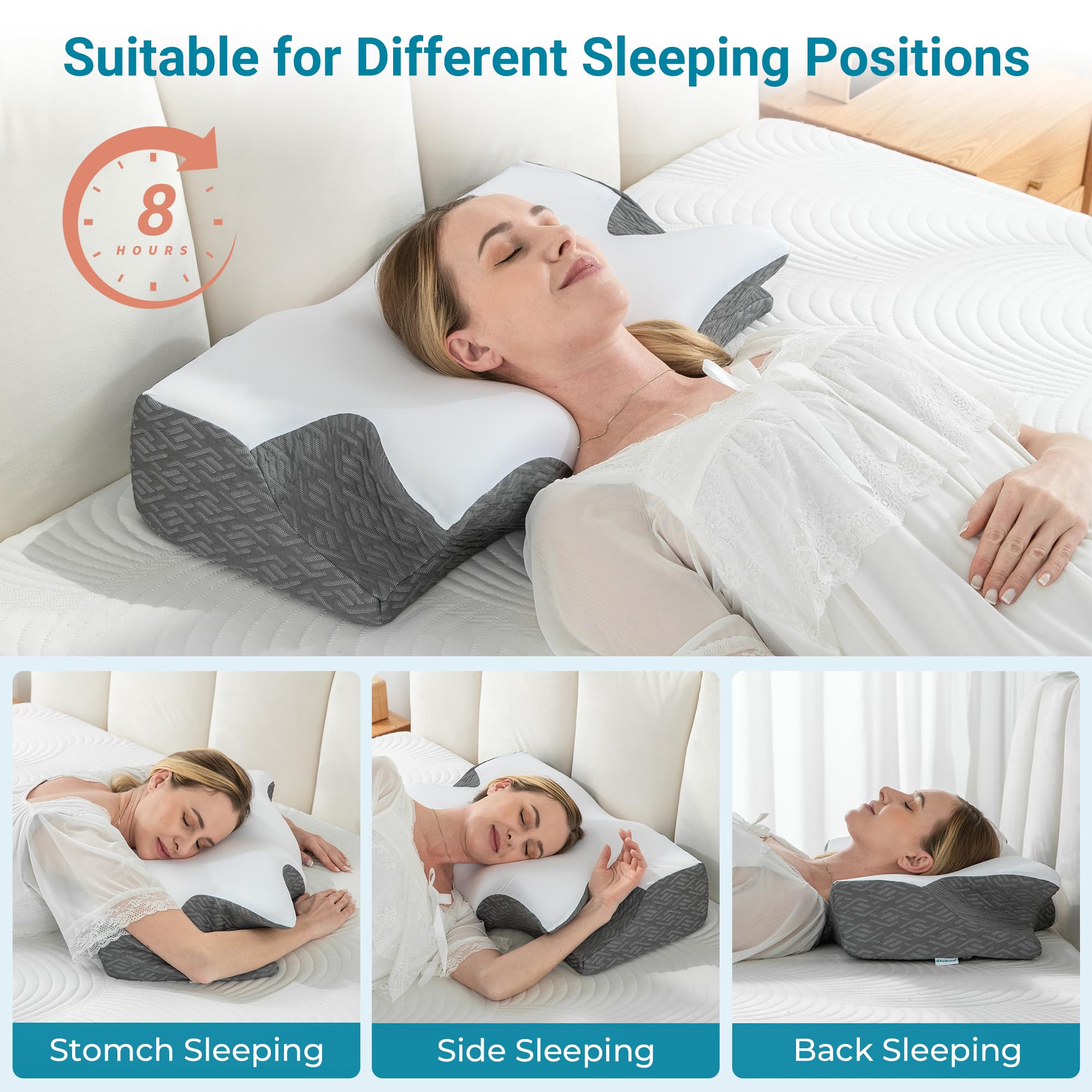 Elviros Oreiller Cervical Mémoire de Forme Ergonomique, Oreiller Cervicales, Coussin Dormir Côté Dos, Housse Respirante Fraîche