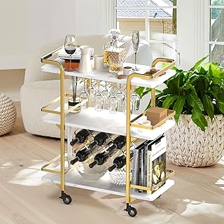 Sponsored Ad - Jubao Bar Cart Gold, Upgraded Rolling Serving Bar Cart Modern Wine Cart with Wine Rack and Glass Holder, Go...