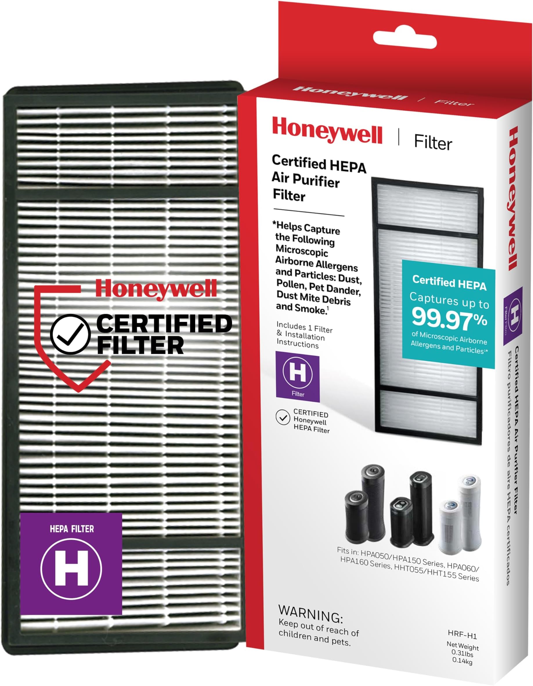 HRF-H1 HEPA Air Purifier Filter H, 1-Pack – for HPA050/150, HPA060 & HPA160 Series – Airborne Allergen Air Filter Targets Wildfire/Smoke, Pollen, Pet Dander, and Dust