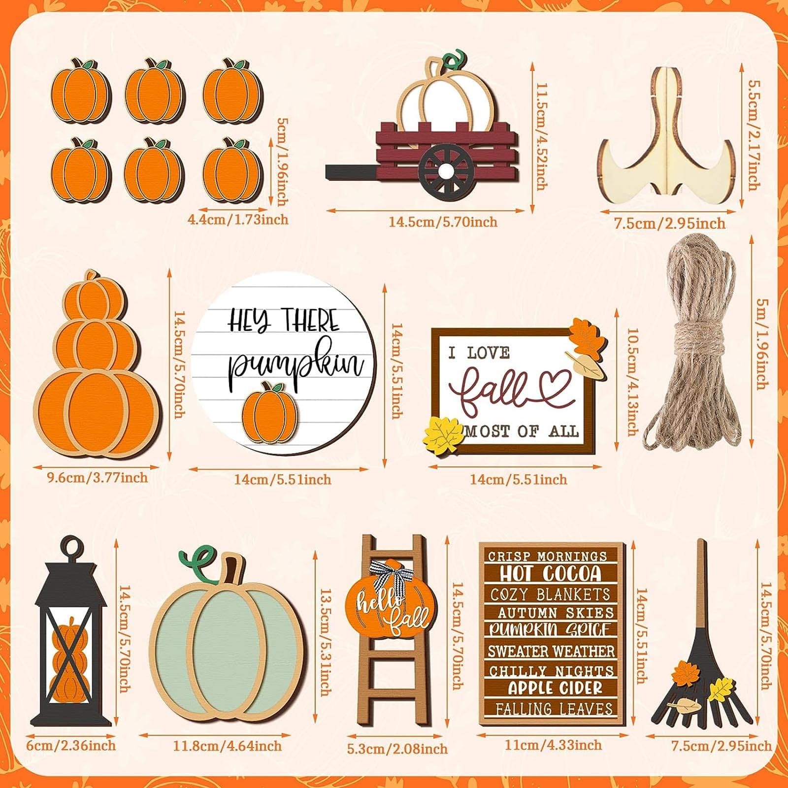 Set di decorazioni autunnali per vassoi | Set con 7 vassoi di zucca in acero | Targhe da tavolo in legno rustico per l'autunno per la cucina del Ringraziamento a casa