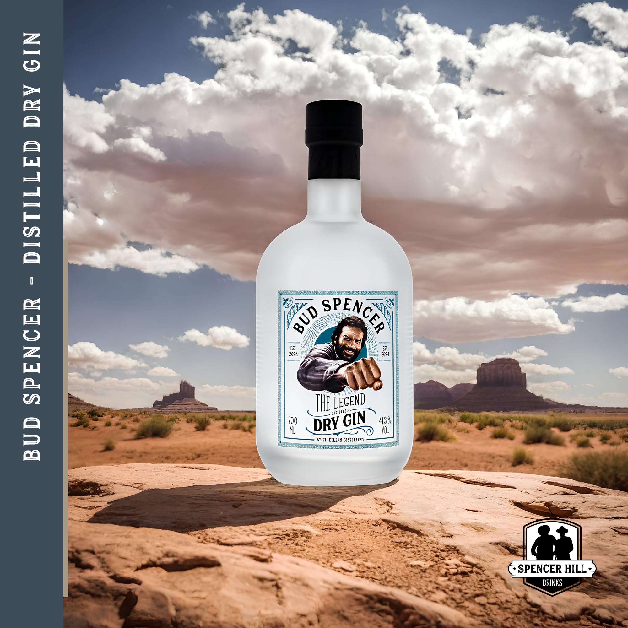Bud Spencer Dry Gin - The Legend - [41,3% Vol, Distilled 0,7l] Premium Gin Angebote - Bud Spencer und Terence Hill Fanartikel - Geschenk für Männer - Geschenkset Herren - Geschenke Box