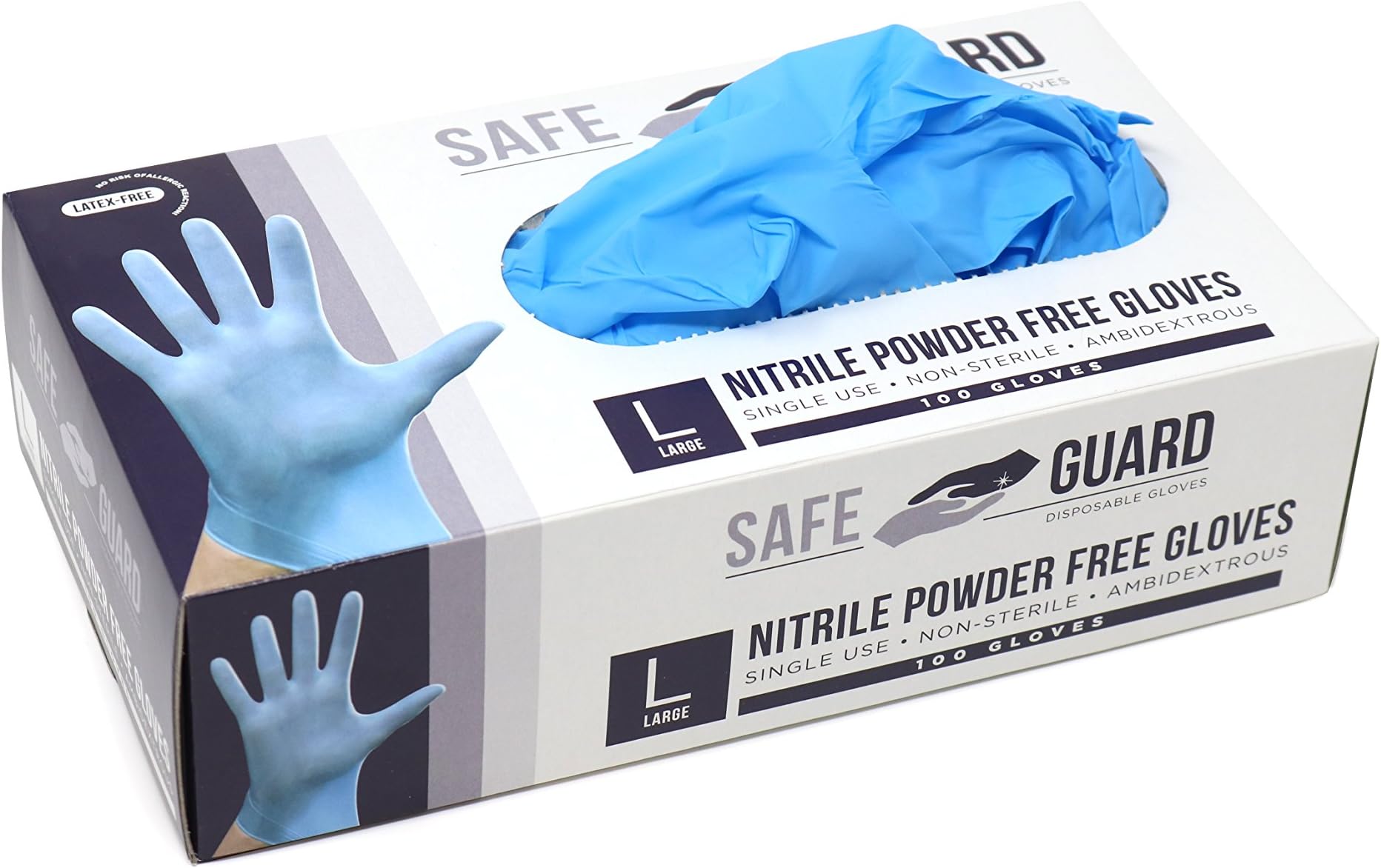Nitrile Exam Disposable Gloves, Powder Free and Latex Free, Multi Use Gloves, Food Service Use, 100 Count, Size Large, Blue